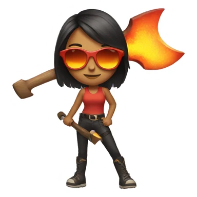 girl with sunglasses and with fire axe  sticker