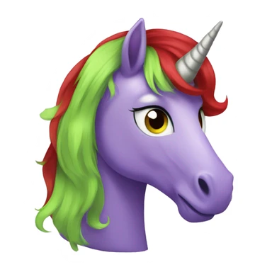 Purple unicorn, cartoony, my little pony, lime green eyes, red hair sticker