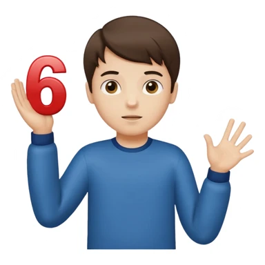 A boy shrugging with the number 6 over one hand and the number 7 over the other  sticker