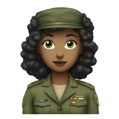 military girl with black hair and green eyes  sticker