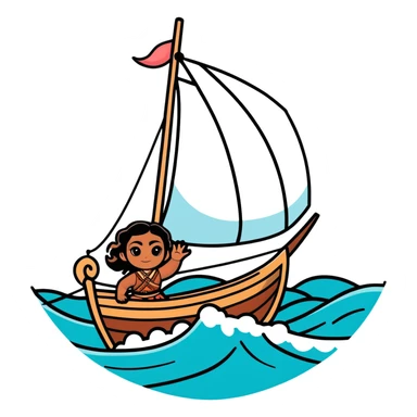Moana sailing on her boat with ocean waves sticker