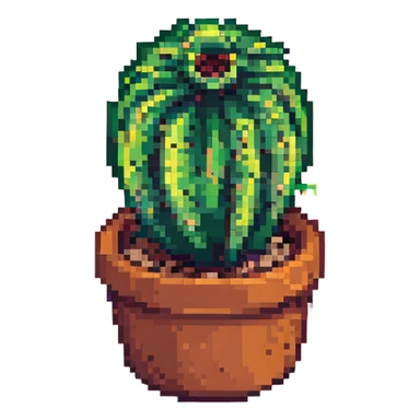 a green cactus in a pot, pixel art style sticker