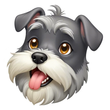 Cinematic Cute Yawning Miniature Schnauzer Portrait Emoji, Head cocked with a wide, adorable yawn and droopy, charming eyes, featuring a neatly trimmed, lovable salt-and-pepper fur, simplified yet irresistibly cute, highly detailed, glowing with a warm, relaxed radiance, high shine, exuding a sleepy yet spirited charm, styled with a soft, cozy glowing outline, capturing the essence of a Miniature Schnauzer mid-yawn, radiating pure, drowsy cuteness! sticker
