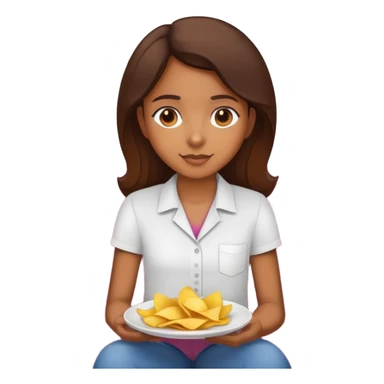 home brown girl with plate of chips, sitting at the pink sofa sticker