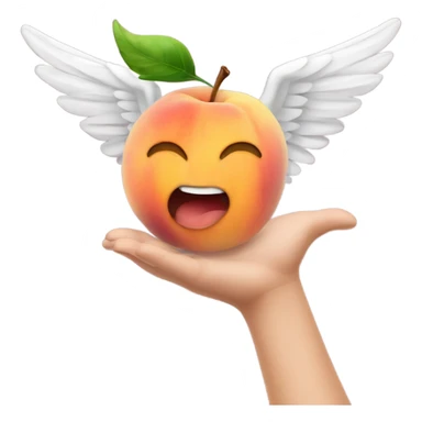 A peach emoji with wings and a hand slapping it  sticker