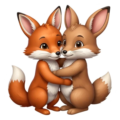 A fox hugs a brown bunny sticker