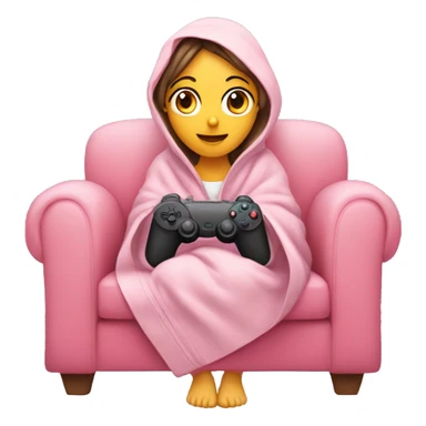 Girl wrapped up in a blanket sitting on a couch with a pink gaming controller in her hands sticker