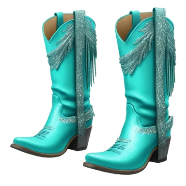 Realistic turquoise fashion cowgirl boots with sparkly shiny glitter fringe on them. sticker