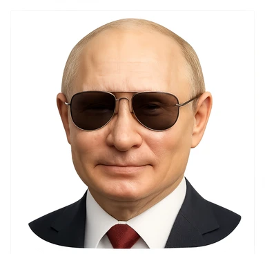 photorealistic portrait of Putin with aviator sunglasses, emoji style, no background sticker