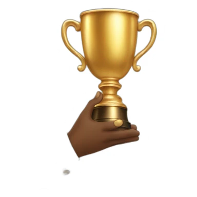 hand holding a winning golden cup sticker
