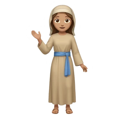 fullbody, head-to-toe, Lazarus's sister, Jesus's friend, with brown hair, beige dress, and a head covering, normal emoji style, walking sticker
