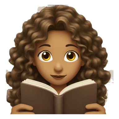 Girl with long curly brown hair reading a book sticker