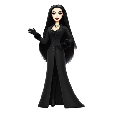 Dazzling Winter Barbie Morticia Addams .  Wearing coat gloves boots  sticker