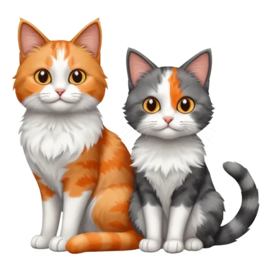 a realistic looking very fluffy grey and white cat with grey legs and white paws, sitting next to another cat sticker