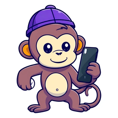 Crie um macaco de bone roxo tirando foto de iphone sticker