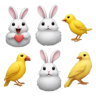 rabbit emoji and yellow bird emoji with a heart between them sticker