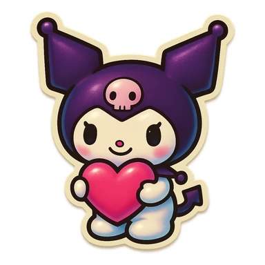 Kuromi holding a heart sticker