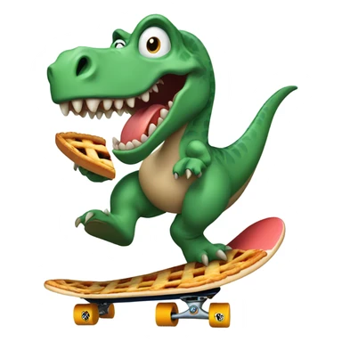 dinosaur on a skateboard with a pie sticker