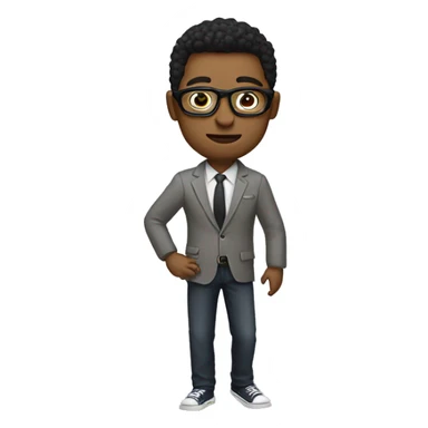 a man wearing jacket and a pant wearing a spects and ring in his ring finger sticker