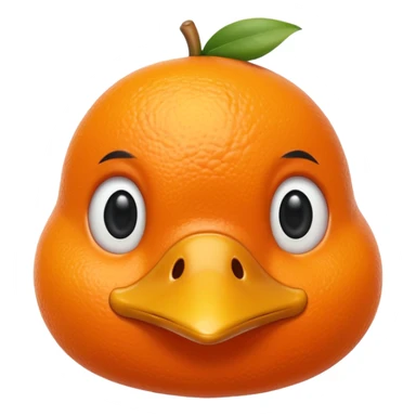 an orange fruit with duck beak and black dot eyes cartoon style unrealistick sticker