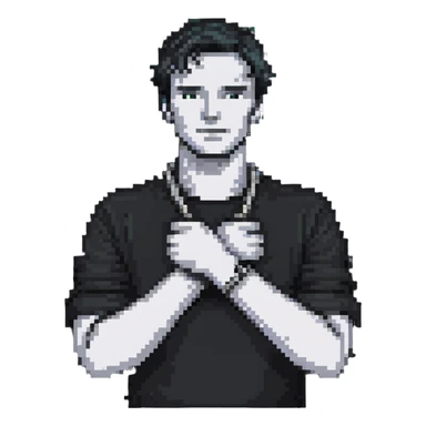 man with his hands on his neck and his arms crossed sticker