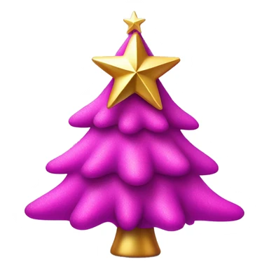 A hot pink Christmas tree with purple snow on it and a sparkly gold star sticker