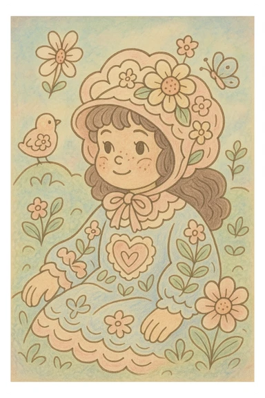 character inspired by coloring book drawings, in the style of Bobbie Goods and Cuzy, ghibli style sticker