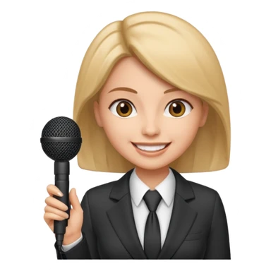a office woman presenting her idea with microphone smiling
 sticker