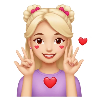 A girl hearts in her eyes smiles while doing half hand love in her cheeks sticker