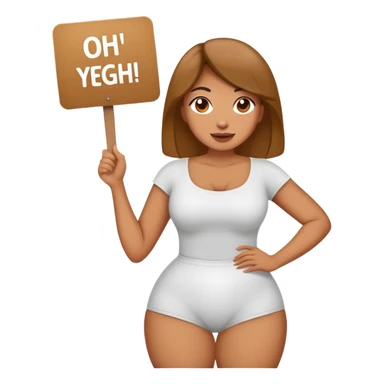 big woman with big thighs holding a sign that says oh yeah big thighs mhm yep sticker