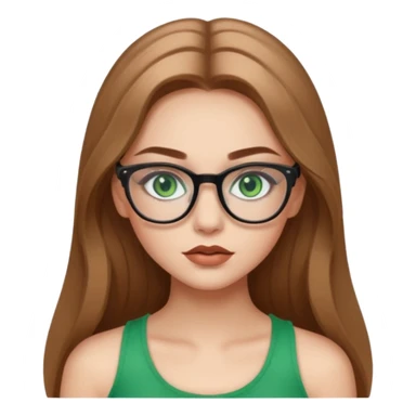 Yeşil gözlü,Hafif kahverengi uzun saçlı, beyaz tenli, gözlüklü, crop giyinen ,baya dolgun dudaklı gloss sürmüş,makyajlı bir kız sticker