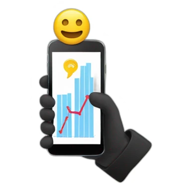 a hand holding a black smartphone showing a graph going up sticker