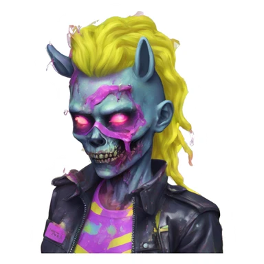 .Zombie_ Vaporwave black holographic oilslick zombie unicorn yellow caution tape sticker