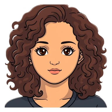 20-year-old woman with long curly brown hair, small hazel eyes, long eyelashes sticker