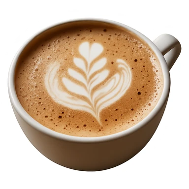 Edit the image of a coffee latte with realistic texture and gentle lighting. Remove the background completely. The style should be realistic and natural as in a photo. sticker