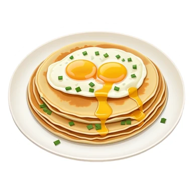 Beijing jianbing Chinese crepe with egg and sauce, simplified emoji style with bold outlines and bright colors, cartoon style folded breakfast pancake sticker