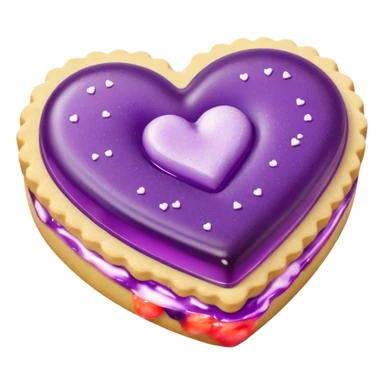 Realistic shortbread cookie in the shape of a heart with purple pastel jelly middle filling and sprinkled powder sugar on top. sticker