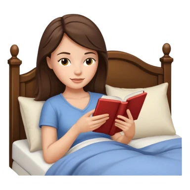 Brunette white woman reading laying in bed sticker