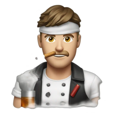 white man with eyepatch and smoking cigarette on top of tbone steak sticker