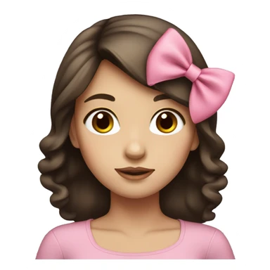 Girl with long dark brown hair pink bows round face  sticker