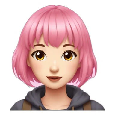 Cute anime girl with pink hair wearing and with light makeup and short hair and bangs sticker
