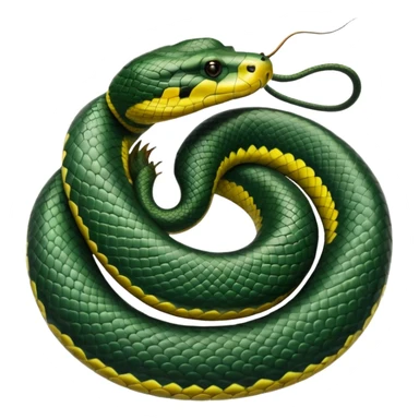 A photo-realistic top-down view of a Green Anaconda tightly coiled in a spiral, with its broad, flat head resting at the center. Its thick, muscular body is olive-green and covered in symmetrical, bold black oval spots that stand out against its smooth scales, creating striking natural camouflage. sticker