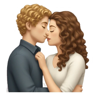 white girl with wavy brown long hair kissing a white boy with short curly brown hair sticker