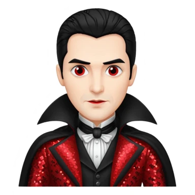 Count Dracula from Universal Monsters with jet black hair, black and red sequin outfit  sticker