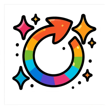 a respawn icon circular arrow with sparkles and a rainbow gradient, vibrant toon style, for a chaotic inclusive gaming group sticker