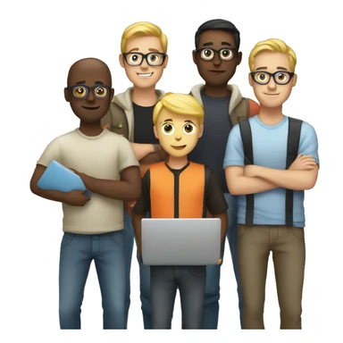 group of developers with a laptop sticker