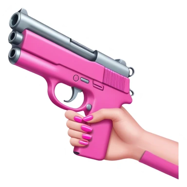 White girl hand with pink nails holding a pink gun sticker