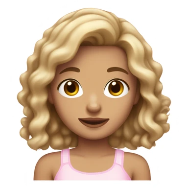 girl with wavy brown hair with blonde chunky streaks, pale, hazel eyes, short, light pink tube top. sticker