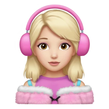 Mädchen mit blondem glattem langem Haar und rosanen top ohne Träger und rosa kuschelige Ohrenschützer für den Winter und latina make up sticker