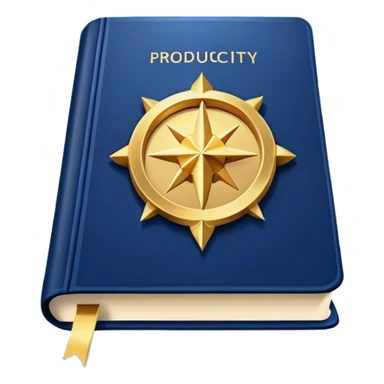 A navy blue productivity book with gold details, chart with upward trend aura, radiating productivity, strategy, and success in motion- sticker